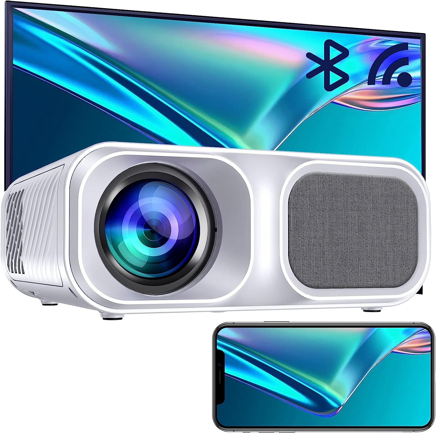 Hojocojo Projektor, Vidéoprojecteur 5G WiFi, 8000 Lumens Bluetooth Projecteur Portable Soutien Full HD 1080P Rétroprojecteur Home Cinéma, Contraste 10000:1, LED 60000 Heures